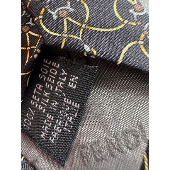 Fendi Men's Designer Silk Tie Black Geometric Made in Italy Career - Picture 6 of 7